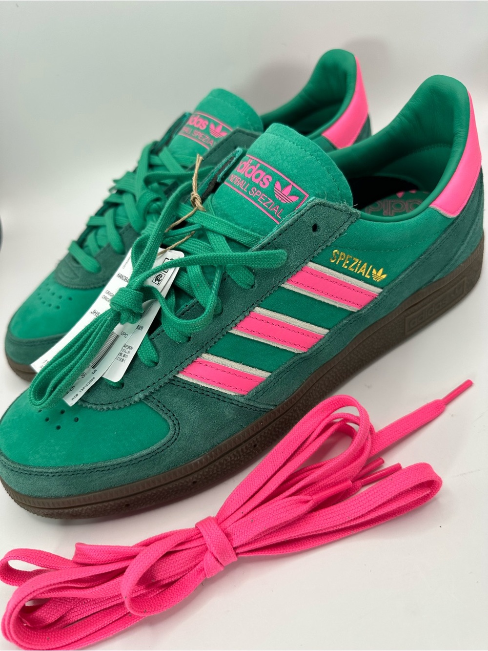 adidas Handball Spezial WM JH5454 Men's Size 11.5 Suede Green Pink Stripes New